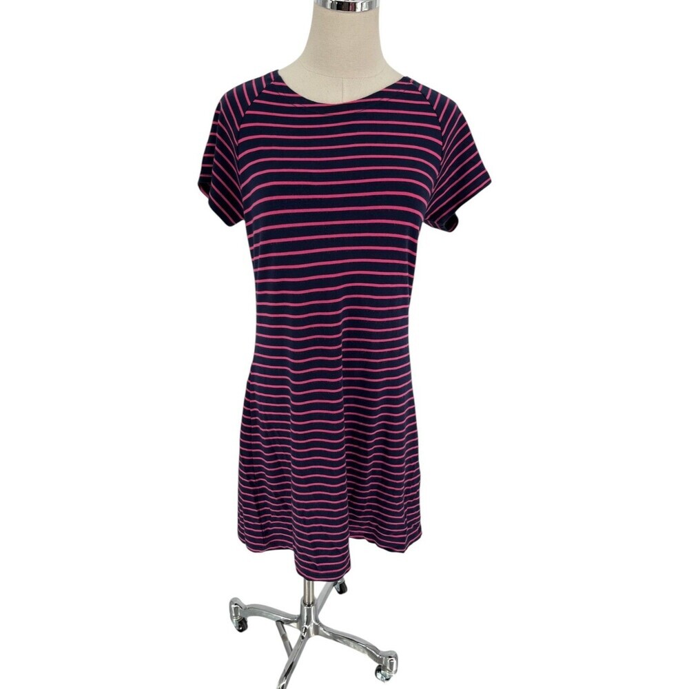 STS Sail to Sable Dress Women's Size Medium Navy Pink Stripe Preppy Coastal Zip